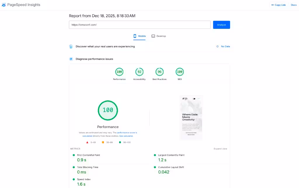 Wydajność CMS Conf PageSpeed