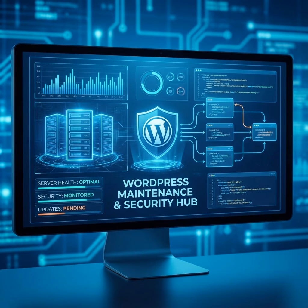 Zapewnij swojej stronie WordPress bezpieczeństwo i wydajność. Oferujemy kompleksowe utrzymanie: aktualizacje, backupy, monitoring 24/7 i wsparcie techniczne.